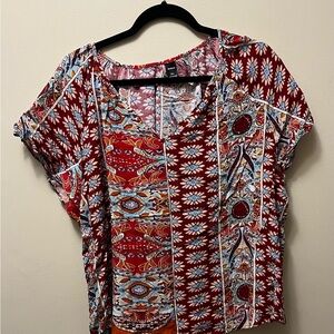 Vibrant Red Patterned Women's Blouse